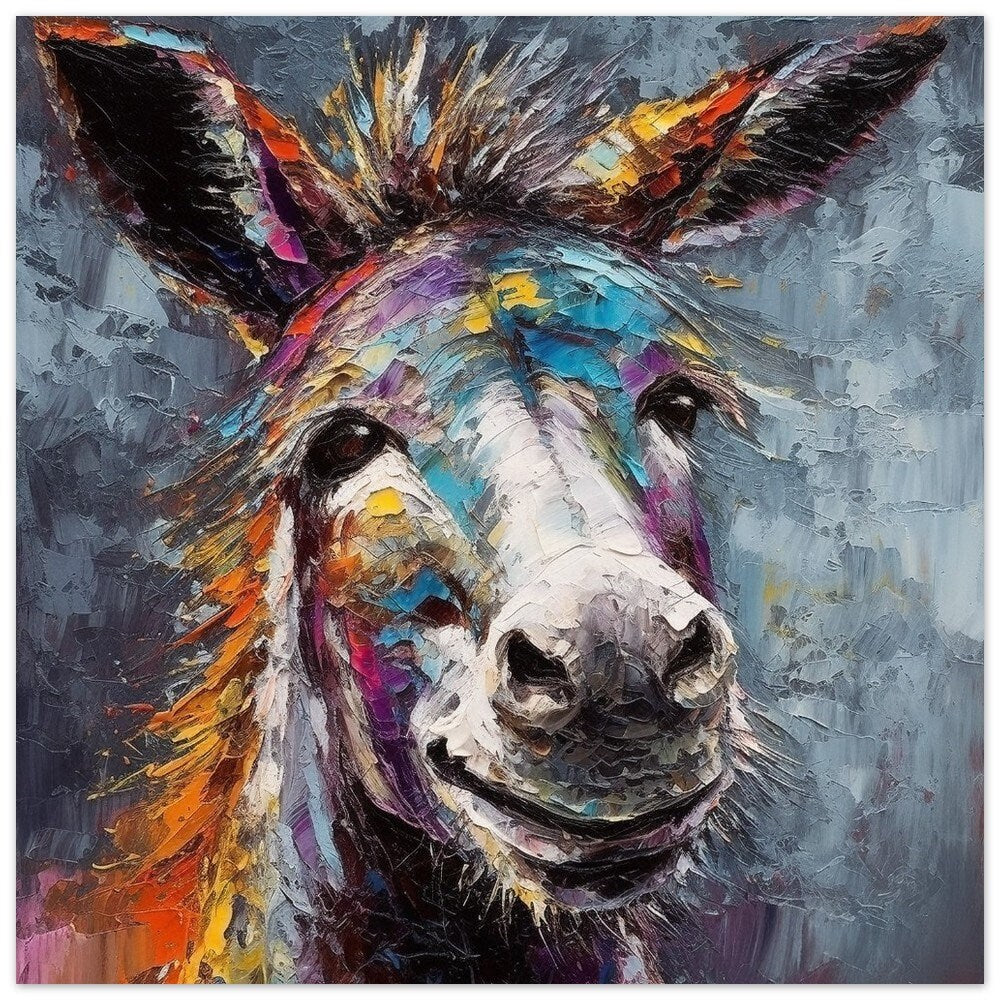 Happy Donkey Colorful Premium Print - Unframed Pallet Knife Style Poster - Wildlife Animal Wall Art, Farm Animal, Farmer Gift - CanvasityCrafts - Free Shipping