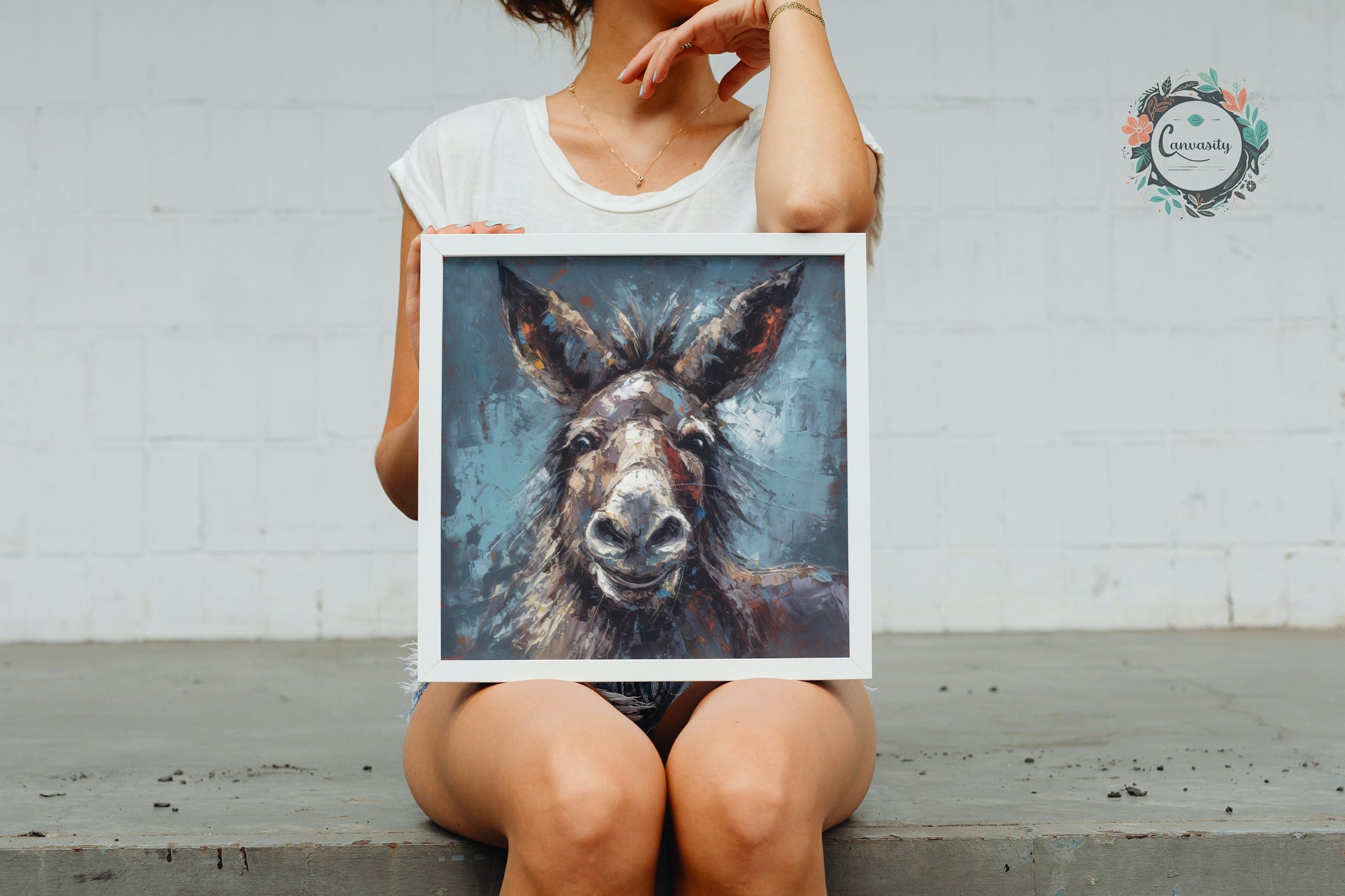 Funny Happy Donkey Beautiful Premium Print - Unframed Pallet Knife Style Poster - Wildlife Animal Wall Art, Farm Animal, Farmer Gift - CanvasityCrafts - Free Shipping