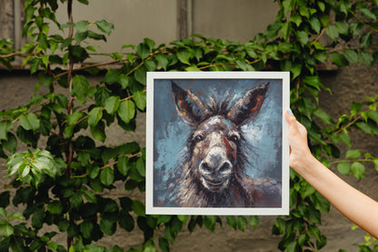 Funny Happy Donkey Beautiful Premium Print - Unframed Pallet Knife Style Poster - Wildlife Animal Wall Art, Farm Animal, Farmer Gift - CanvasityCrafts - Free Shipping