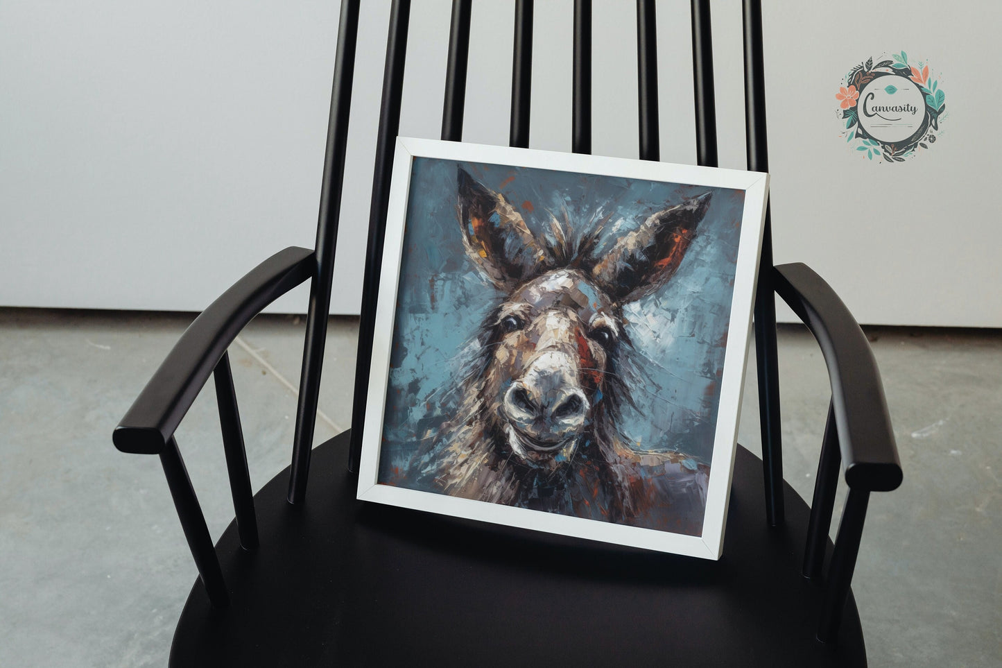 Funny Happy Donkey Beautiful Premium Print - Unframed Pallet Knife Style Poster - Wildlife Animal Wall Art, Farm Animal, Farmer Gift - CanvasityCrafts - Free Shipping