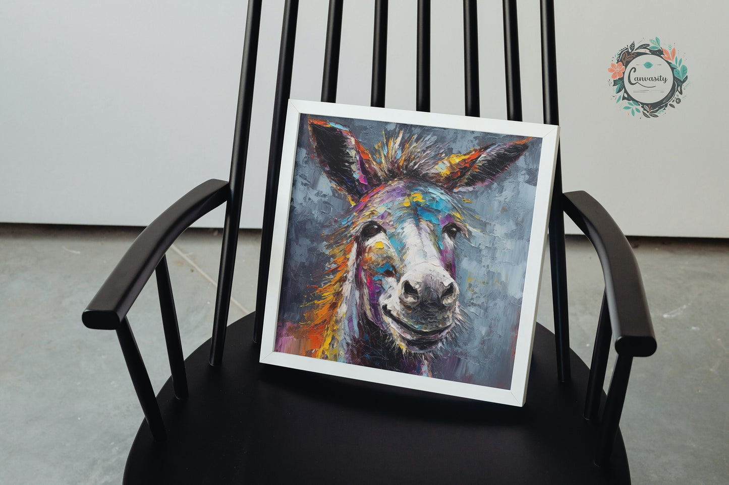 Happy Donkey Colorful Premium Print - Unframed Pallet Knife Style Poster - Wildlife Animal Wall Art, Farm Animal, Farmer Gift - CanvasityCrafts - Free Shipping