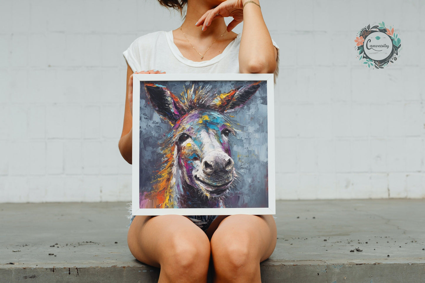 Happy Donkey Colorful Premium Print - Unframed Pallet Knife Style Poster - Wildlife Animal Wall Art, Farm Animal, Farmer Gift - CanvasityCrafts - Free Shipping