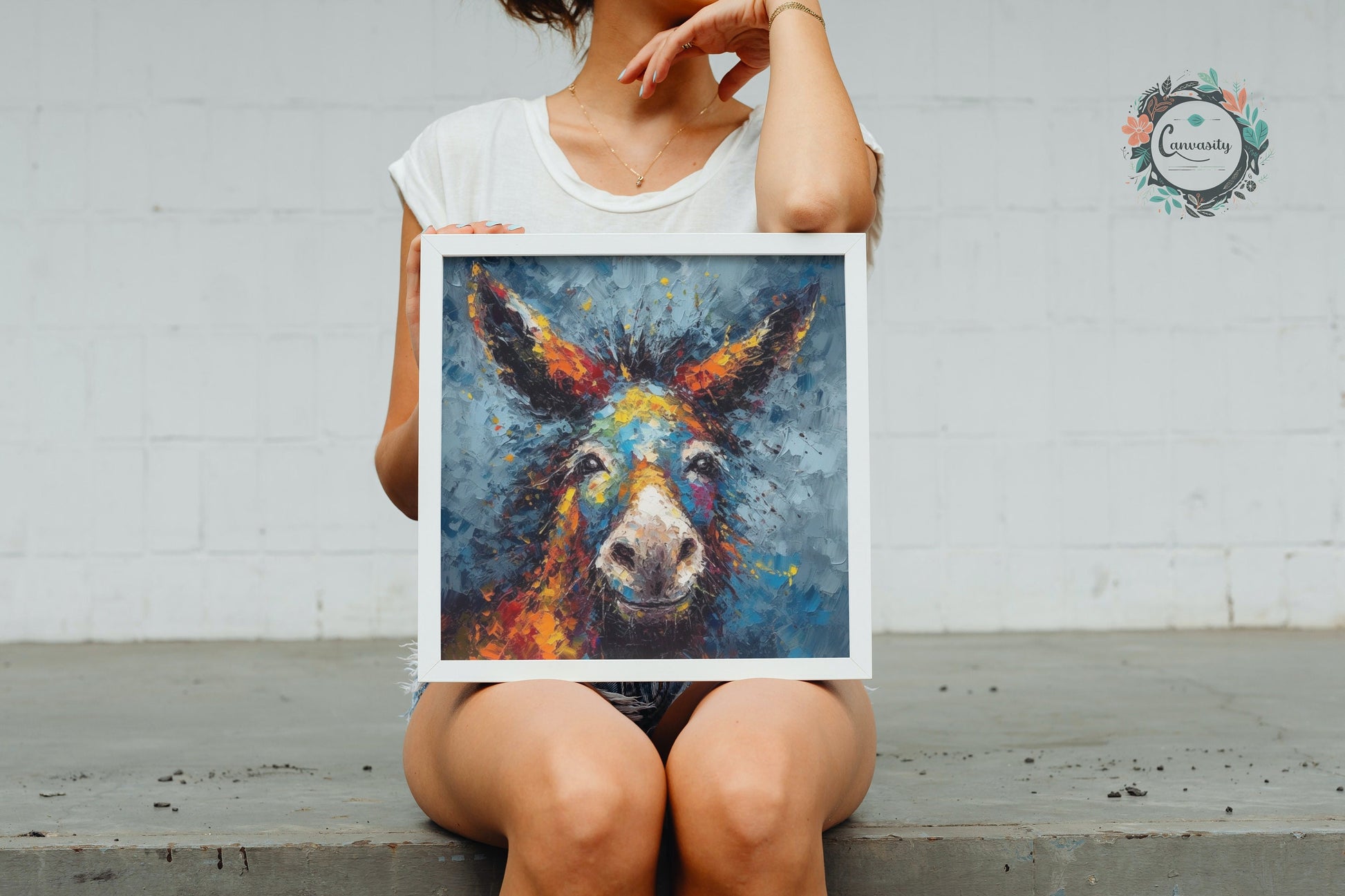 Abstract Happy Donkey Geometric Premium Print - Unframed Pallet Knife Style Poster - Wildlife Animal Wall Art, Farm Animal, Farmer Gift - CanvasityCrafts - Free Shipping