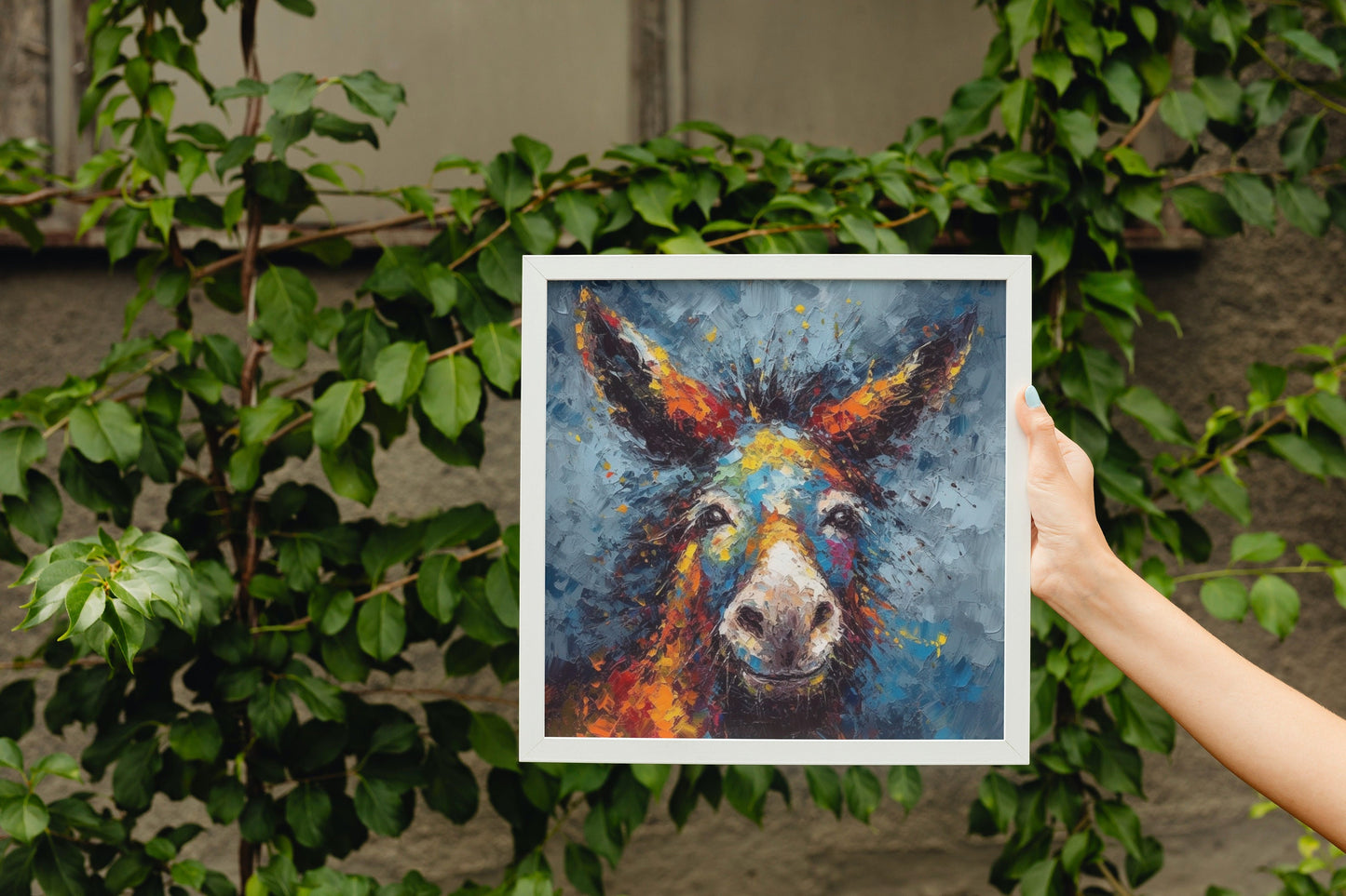 Abstract Happy Donkey Geometric Premium Print - Unframed Pallet Knife Style Poster - Wildlife Animal Wall Art, Farm Animal, Farmer Gift - CanvasityCrafts - Free Shipping