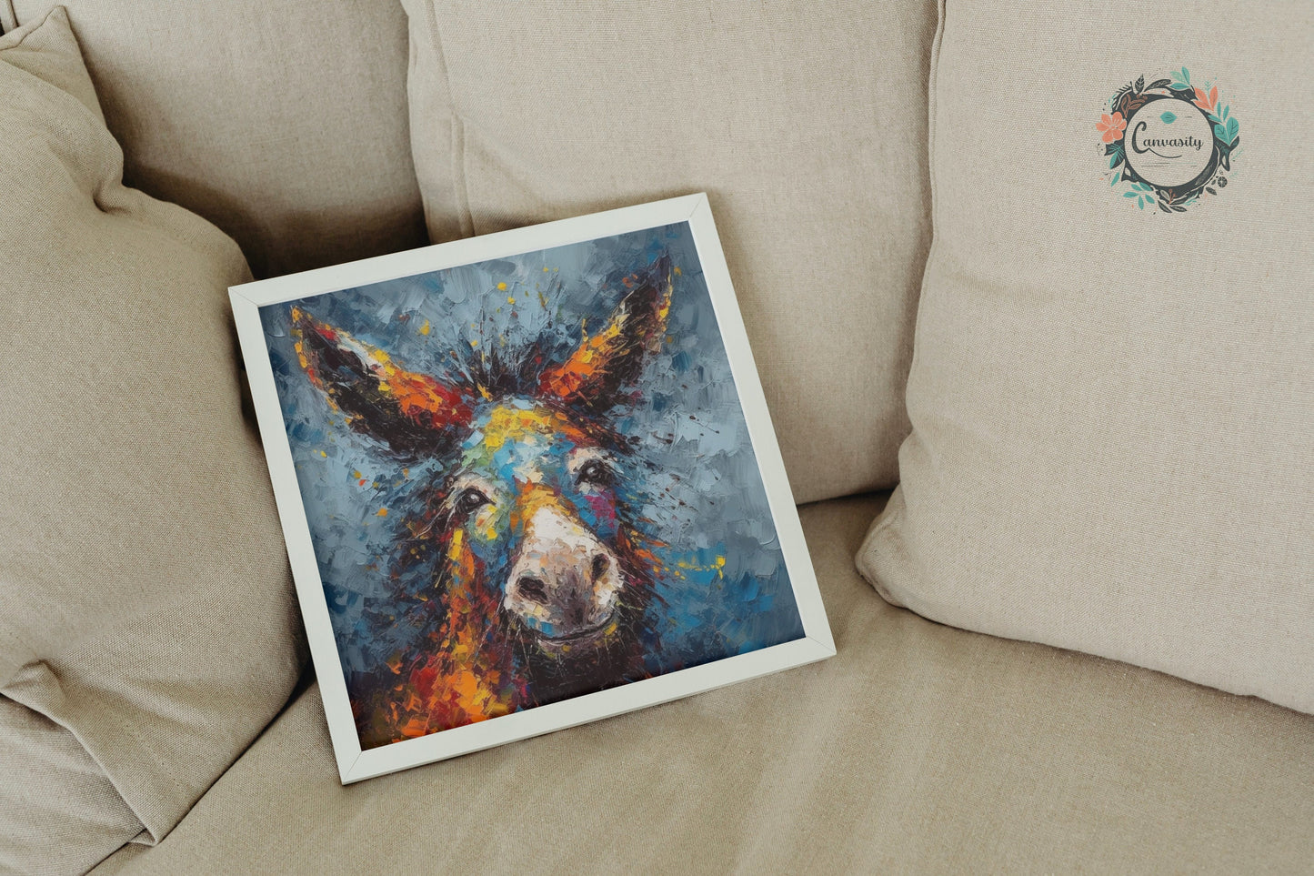 Abstract Happy Donkey Geometric Premium Print - Unframed Pallet Knife Style Poster - Wildlife Animal Wall Art, Farm Animal, Farmer Gift - CanvasityCrafts - Free Shipping