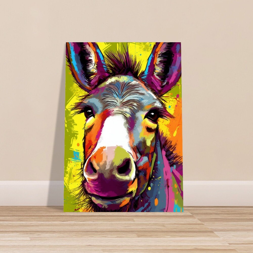 Bright Colorful Donkey Premium Print - Unframed Pop Art Style Poster - Wildlife Animal Wall Art, Farm Animal, Farmer Gift - CanvasityCrafts - Free Shipping