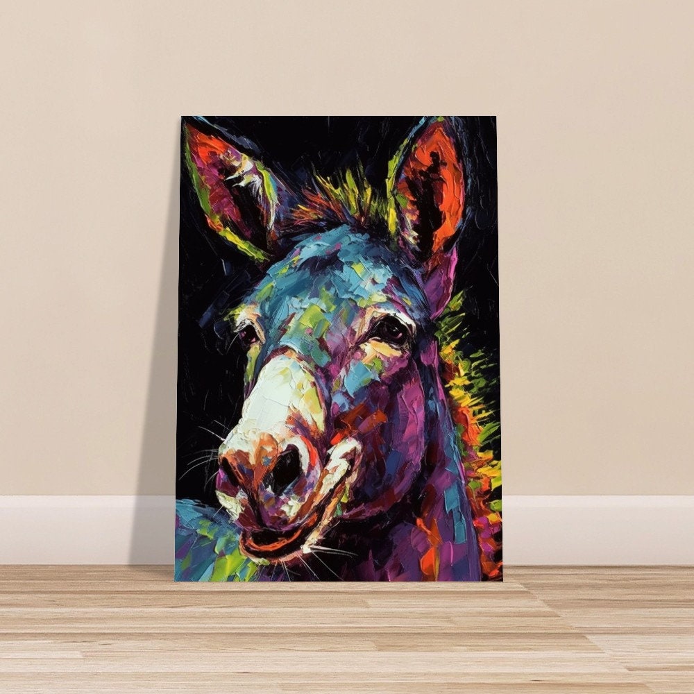 Happy Rainbow Donkey Premium Print - Unframed Pop Art Style Poster - Wildlife Animal Wall Art, Farm Animal, Farmer Gift - CanvasityCrafts - Free Shipping