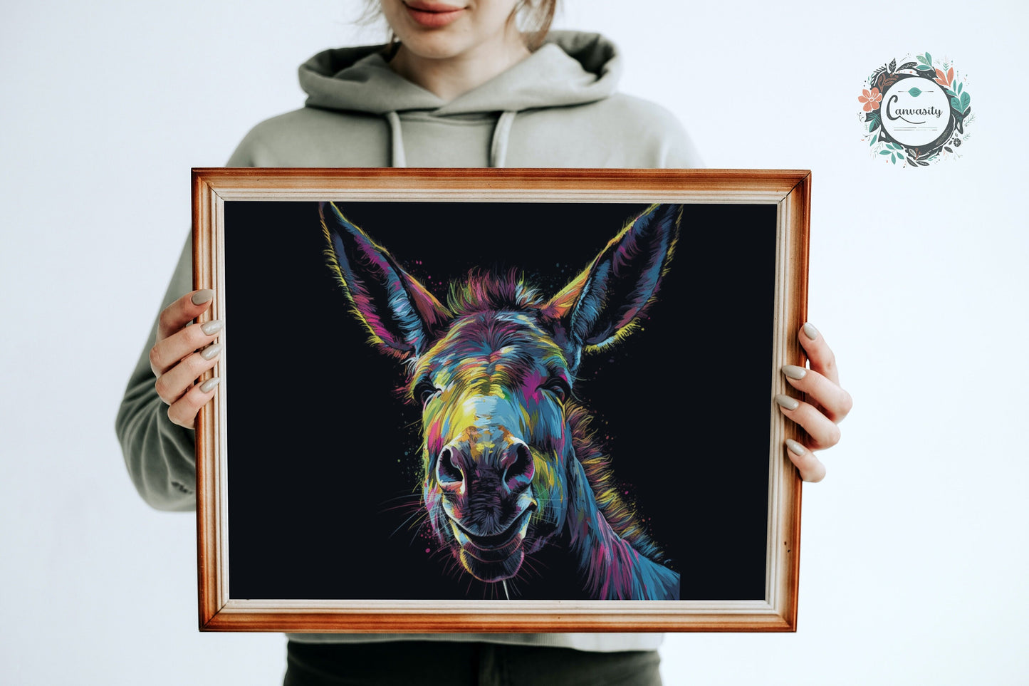 Happy Rainbow Donkey Premium Print - Unframed Pop Art Style Poster - Wildlife Animal Wall Art, Farm Animal, Farmer Gift - CanvasityCrafts - Free Shipping