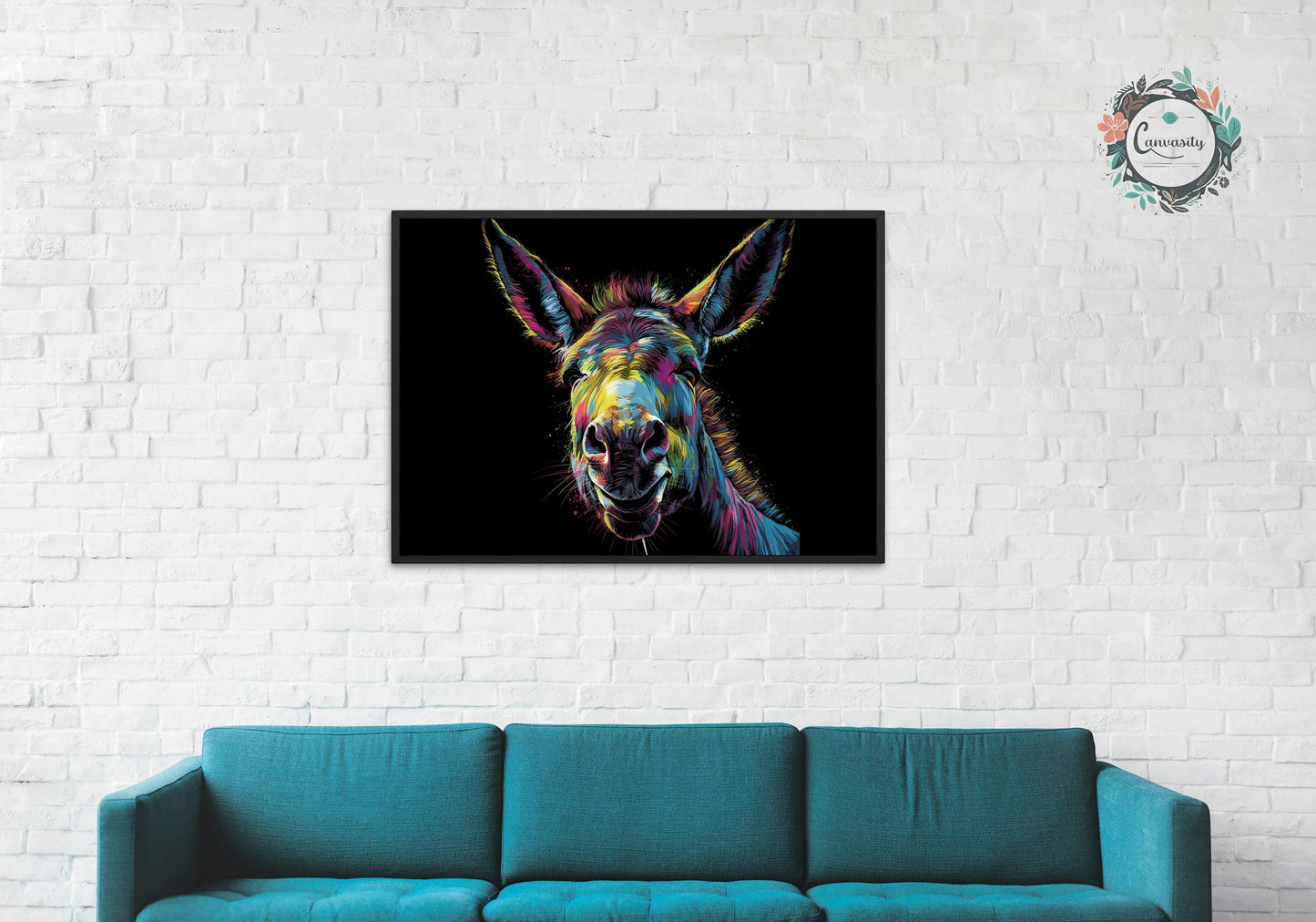 Happy Rainbow Donkey Premium Print - Unframed Pop Art Style Poster - Wildlife Animal Wall Art, Farm Animal, Farmer Gift - CanvasityCrafts - Free Shipping