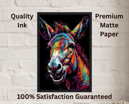 Happy Rainbow Donkey Premium Print - Unframed Pop Art Style Poster - Wildlife Animal Wall Art, Farm Animal, Farmer Gift - CanvasityCrafts - Free Shipping