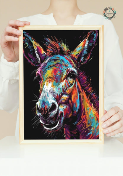 Happy Rainbow Donkey Premium Print - Unframed Pop Art Style Poster - Wildlife Animal Wall Art, Farm Animal, Farmer Gift - CanvasityCrafts - Free Shipping