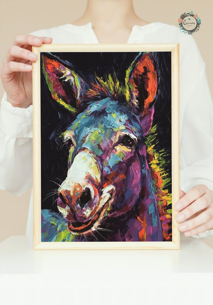 Happy Rainbow Donkey Premium Print - Unframed Pop Art Style Poster - Wildlife Animal Wall Art, Farm Animal, Farmer Gift - CanvasityCrafts - Free Shipping