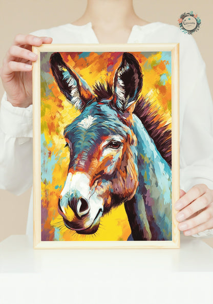 Bright Colorful Donkey Premium Print - Unframed Pop Art Style Poster - Wildlife Animal Wall Art, Farm Animal, Farmer Gift - CanvasityCrafts - Free Shipping