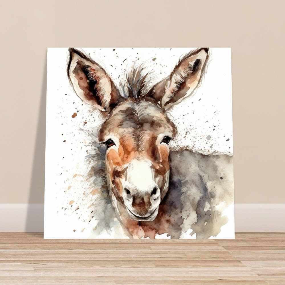 Happy Donkey Premium Print - Unframed Watercolor Poster - Wildlife Animal Wall Art, Farm Animal, Farmer Gift - CanvasityCrafts - Free Shipping