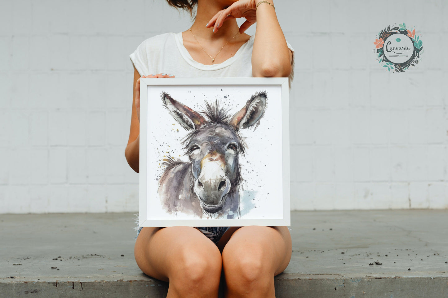 Happy Donkey Premium Print - Unframed Watercolor Poster - Wildlife Animal Wall Art, Farm Animal, Farmer Gift - CanvasityCrafts - Free Shipping