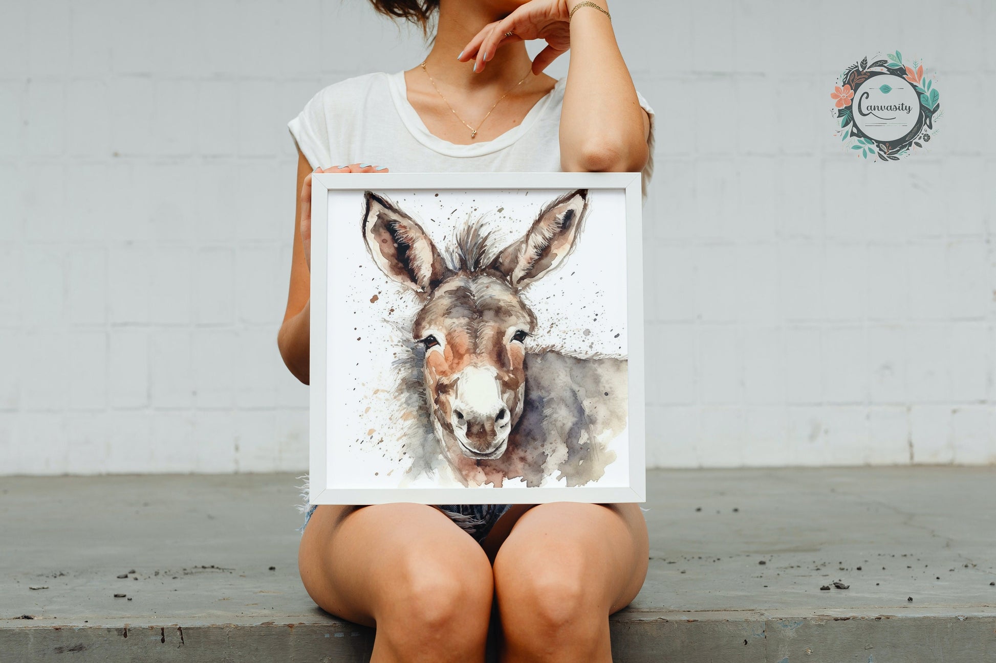 Happy Donkey Premium Print - Unframed Watercolor Poster - Wildlife Animal Wall Art, Farm Animal, Farmer Gift - CanvasityCrafts - Free Shipping