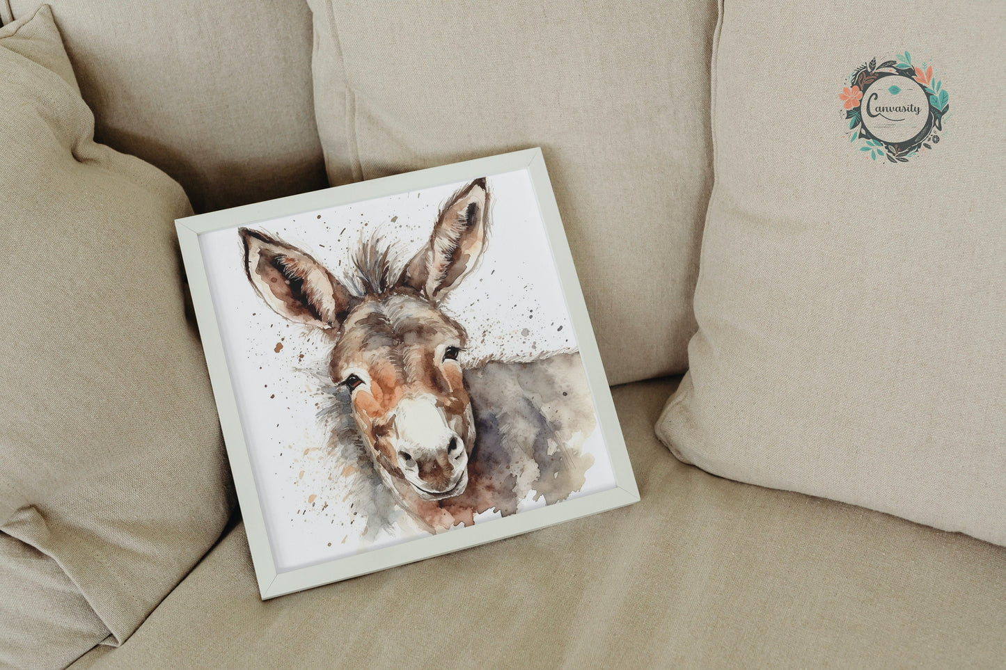 Happy Donkey Premium Print - Unframed Watercolor Poster - Wildlife Animal Wall Art, Farm Animal, Farmer Gift - CanvasityCrafts - Free Shipping