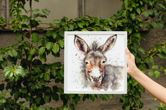 Happy Donkey Premium Print - Unframed Watercolor Poster - Wildlife Animal Wall Art, Farm Animal, Farmer Gift - CanvasityCrafts - Free Shipping