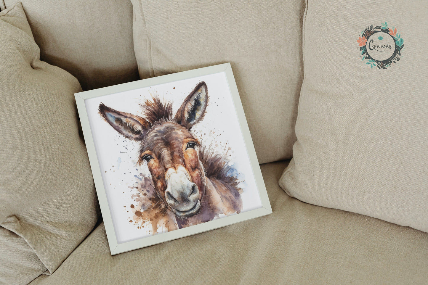 Happy Donkey Premium Print - Unframed Watercolor Poster - Wildlife Animal Wall Art, Farm Animal, Farmer Gift - CanvasityCrafts - Free Shipping