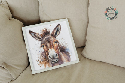 Happy Donkey Premium Print - Unframed Watercolor Poster - Wildlife Animal Wall Art, Farm Animal, Farmer Gift - CanvasityCrafts - Free Shipping