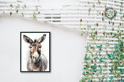 Happy Donkey Premium Print - Unframed Watercolor Poster - Wildlife Animal Wall Art, Farm Animal, Farmer Gift - CanvasityCrafts - Free Shipping