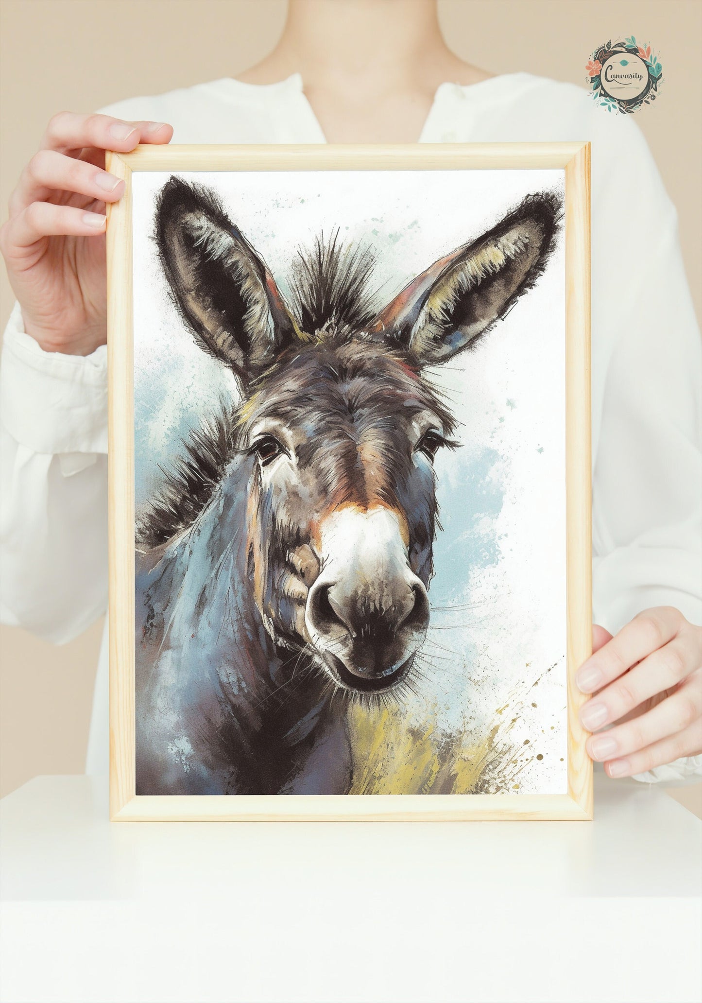 Happy Donkey Premium Print - Unframed Watercolor Poster - Wildlife Animal Wall Art, Farm Animal, Farmer Gift - CanvasityCrafts - Free Shipping