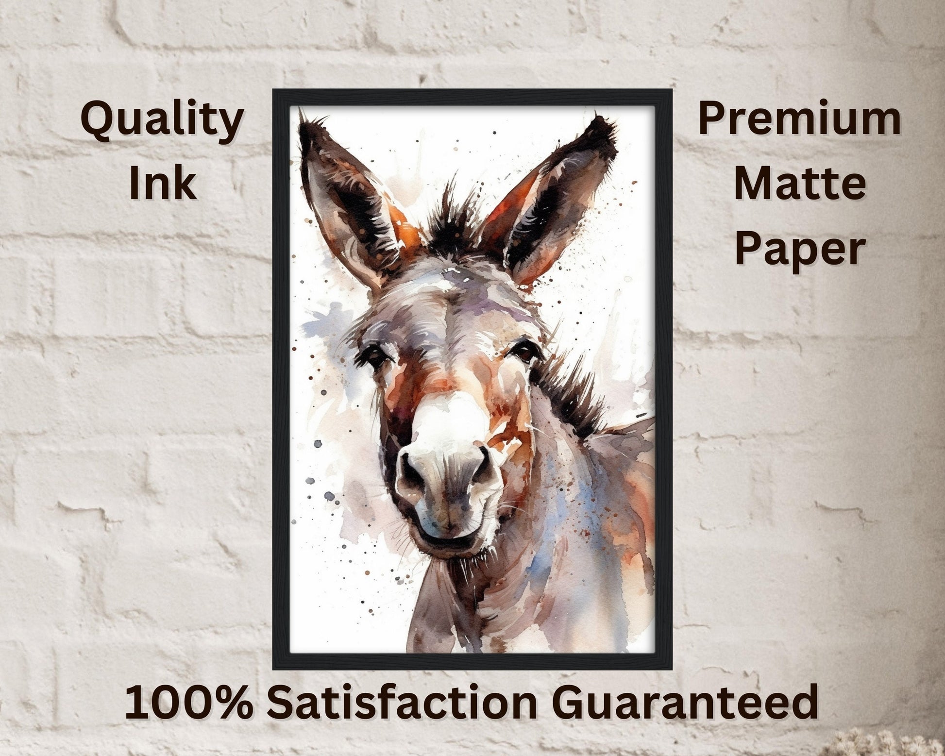 Happy Donkey Premium Print - Unframed Watercolor Poster - Wildlife Animal Wall Art, Farm Animal, Farmer Gift - CanvasityCrafts - Free Shipping