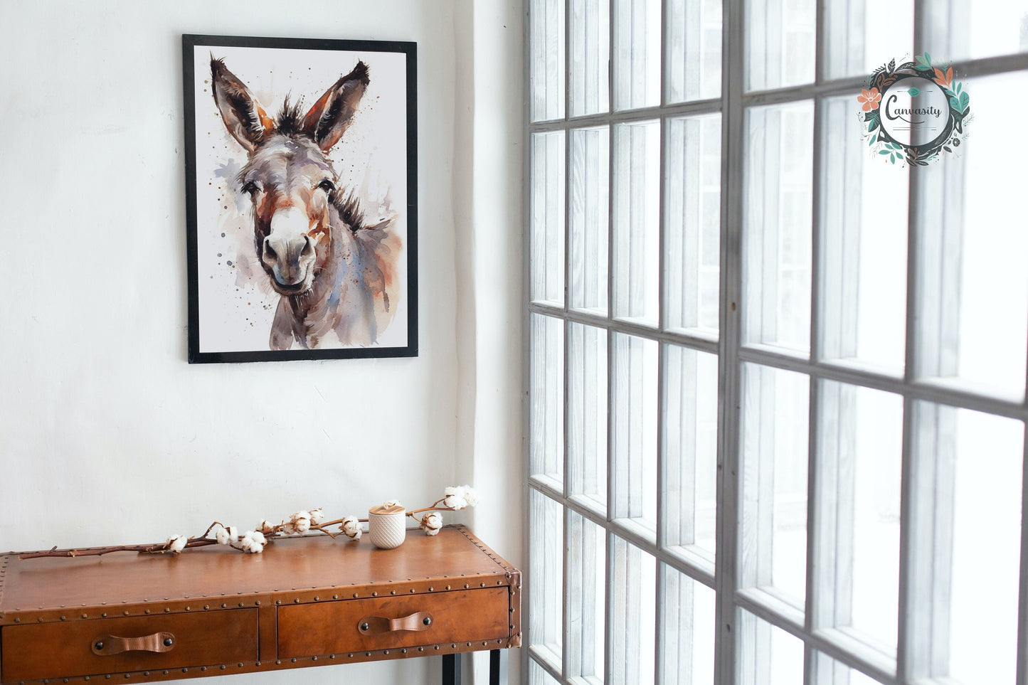 Happy Donkey Premium Print - Unframed Watercolor Poster - Wildlife Animal Wall Art, Farm Animal, Farmer Gift - CanvasityCrafts - Free Shipping