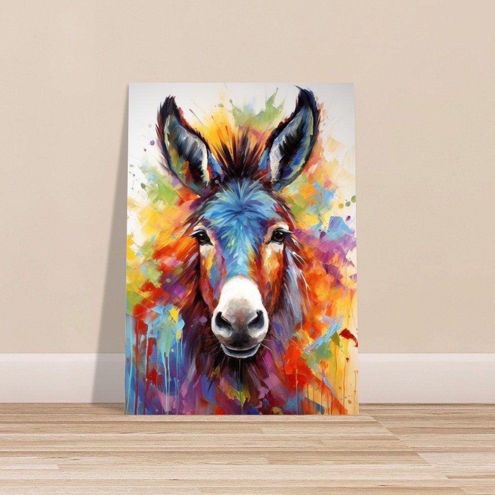 Rainbow Donkey Premium Print - Unframed Watercolor Poster - Wildlife Animal Wall Art, Farm Animal, Farmer Gift - CanvasityCrafts - Free Shipping