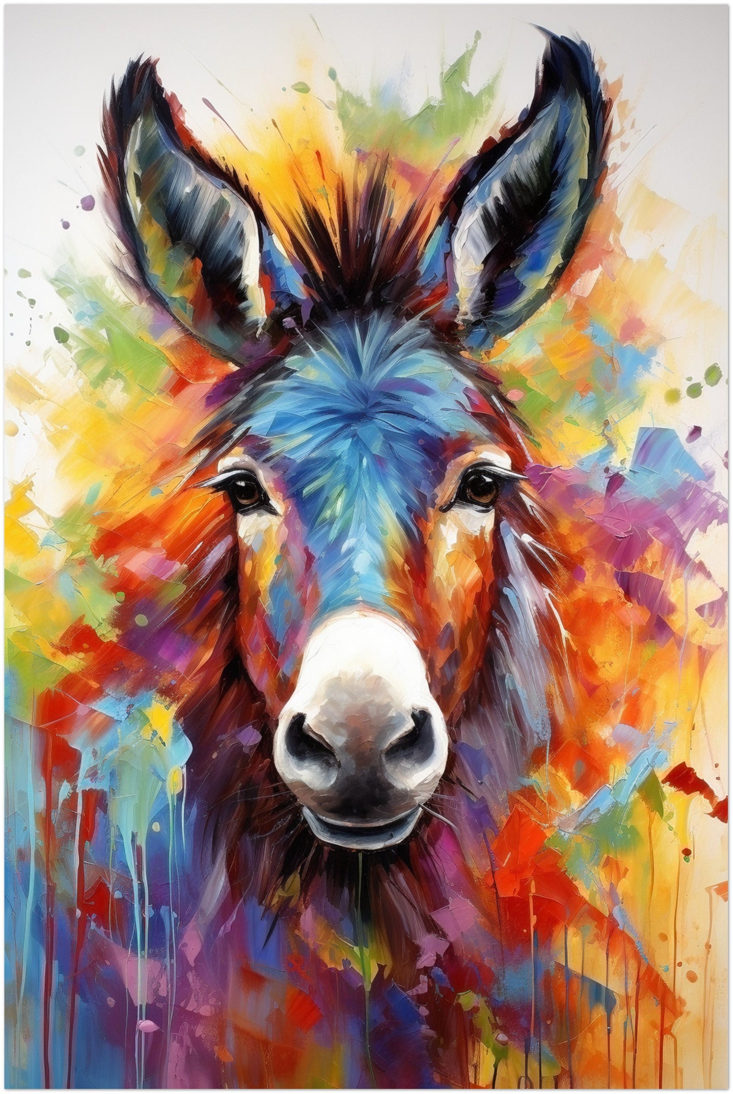 Rainbow Donkey Premium Print - Unframed Watercolor Poster - Wildlife Animal Wall Art, Farm Animal, Farmer Gift - CanvasityCrafts - Free Shipping