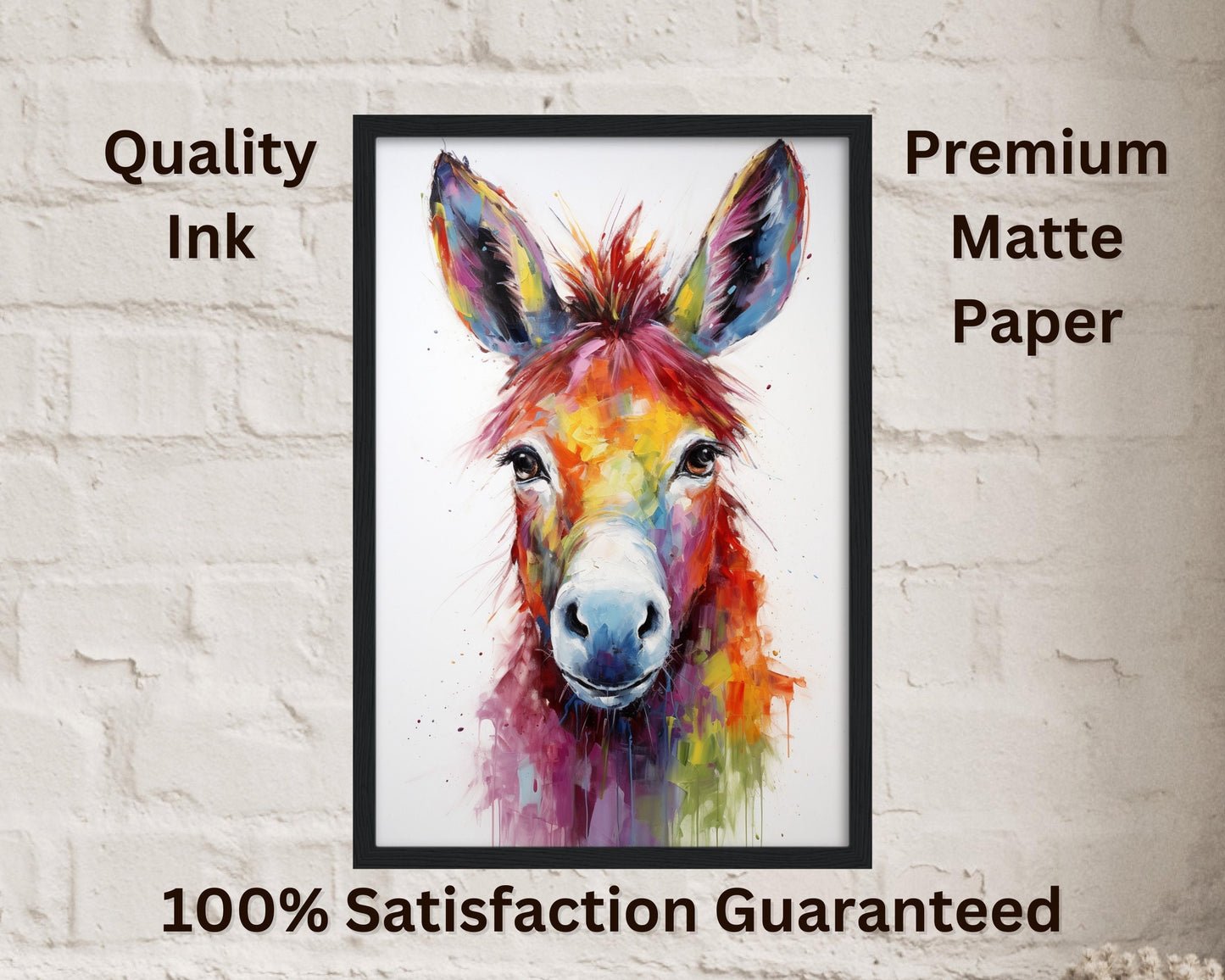 Rainbow Donkey Premium Print - Unframed Watercolor Poster - Wildlife Animal Wall Art, Farm Animal, Farmer Gift - CanvasityCrafts - Free Shipping