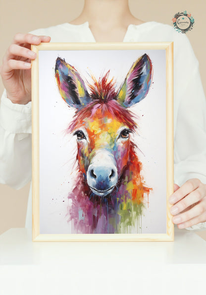 Rainbow Donkey Premium Print - Unframed Watercolor Poster - Wildlife Animal Wall Art, Farm Animal, Farmer Gift - CanvasityCrafts - Free Shipping