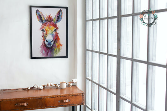 Rainbow Donkey Premium Print - Unframed Watercolor Poster - Wildlife Animal Wall Art, Farm Animal, Farmer Gift - CanvasityCrafts - Free Shipping