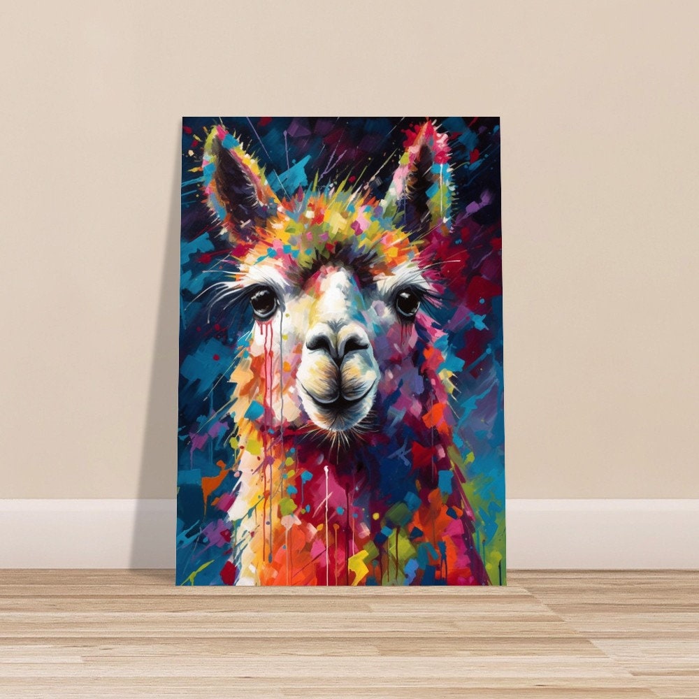 Rainbow Alpaca Premium Print - Colorful Unframed Painting Poster - Wildlife Animal Wall Art, Farm Decor, Farmer Gift, Multicolor Wall Art - CanvasityCrafts - Free Shipping