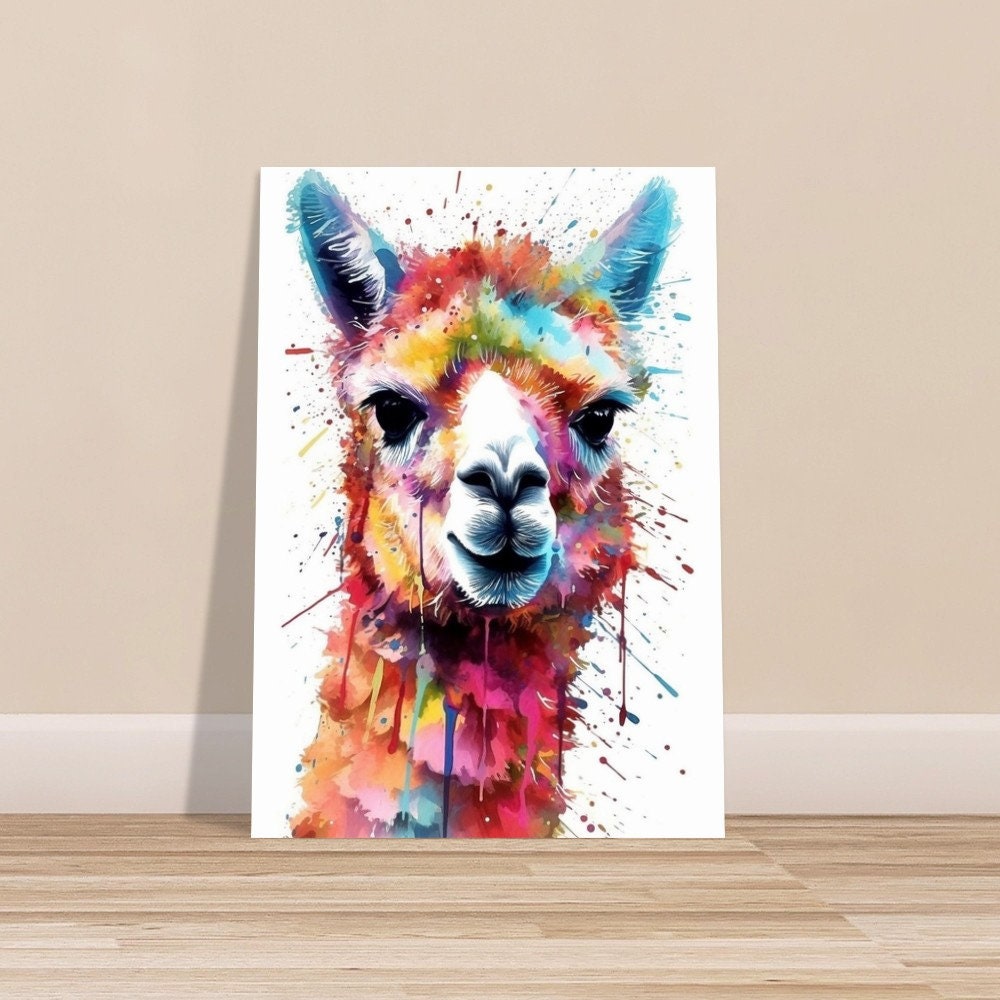 Multicolor Alpaca Premium Print - Colorful Unframed Painting Poster - Wildlife Animal Wall Art, Farm Decor, Farmer Gift, Multicolor Wall Art - CanvasityCrafts - Free Shipping