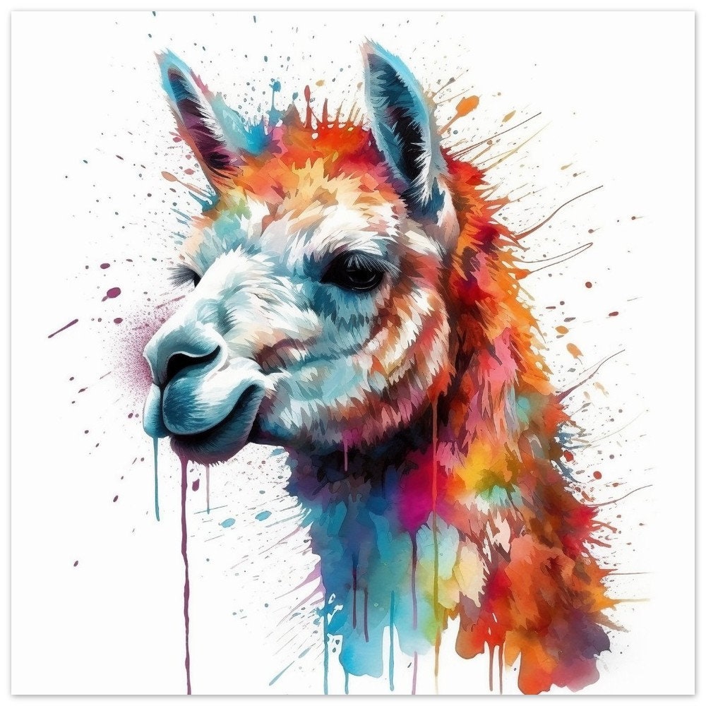 Watercolor Alpaca Premium Print - Colorful Unframed Painting Poster - Wildlife Animal Wall Art, Farm Decor, Farmer Gift, Multicolor Wall Art - CanvasityCrafts - Free Shipping