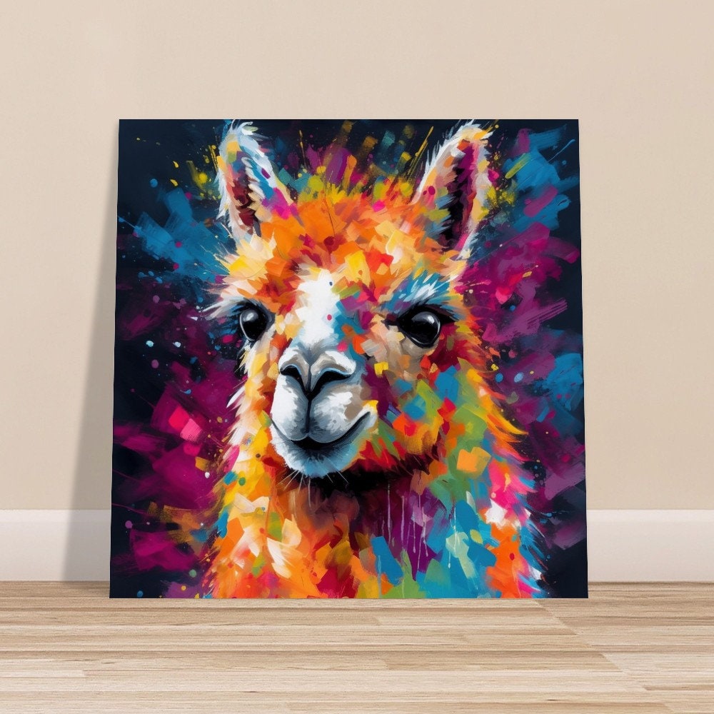 Colorful Alpaca Premium Print - Colorful Unframed Painting Poster - Wildlife Animal Wall Art, Farm Decor, Farmer Gift, Multicolor Wall Art - CanvasityCrafts - Free Shipping