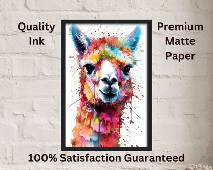 Multicolor Alpaca Premium Print - Colorful Unframed Painting Poster - Wildlife Animal Wall Art, Farm Decor, Farmer Gift, Multicolor Wall Art - CanvasityCrafts - Free Shipping