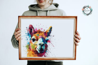 Colorful Alpaca Premium Print - Colorful Unframed Painting Poster - Animal Wall Art, Farm Decor, Farmer Gift, Multicolor Funny Llama - CanvasityCrafts - Free Shipping