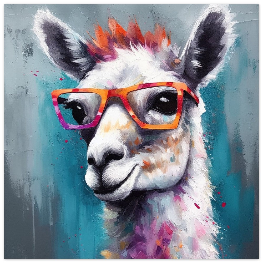 Colorful Llama with Gasses - Multicolor Unframed Premium Painting Poster Print - Animal Wall Art, Funny Farm Decor, Farmer Gift, Rainbow - CanvasityCrafts - Free Shipping