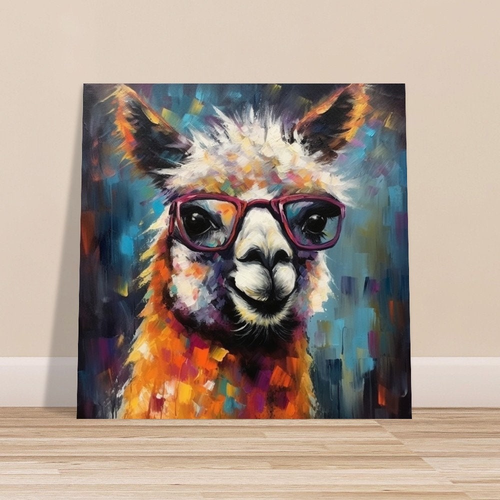 Colorful Llama with Gasses - Multicolor Unframed Premium Painting Poster Print - Animal Wall Art, Funny Farm Decor, Farmer Gift, Rainbow - CanvasityCrafts - Free Shipping