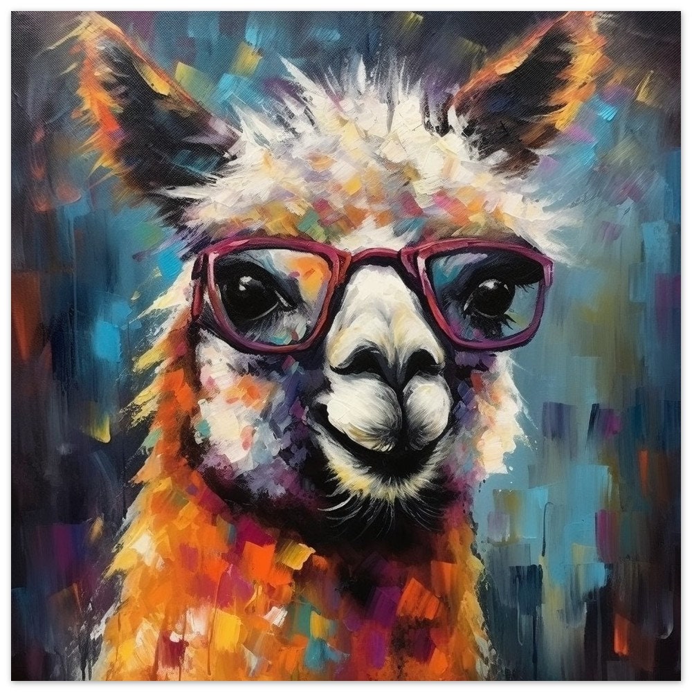 Colorful Llama with Gasses - Multicolor Unframed Premium Painting Poster Print - Animal Wall Art, Funny Farm Decor, Farmer Gift, Rainbow - CanvasityCrafts - Free Shipping