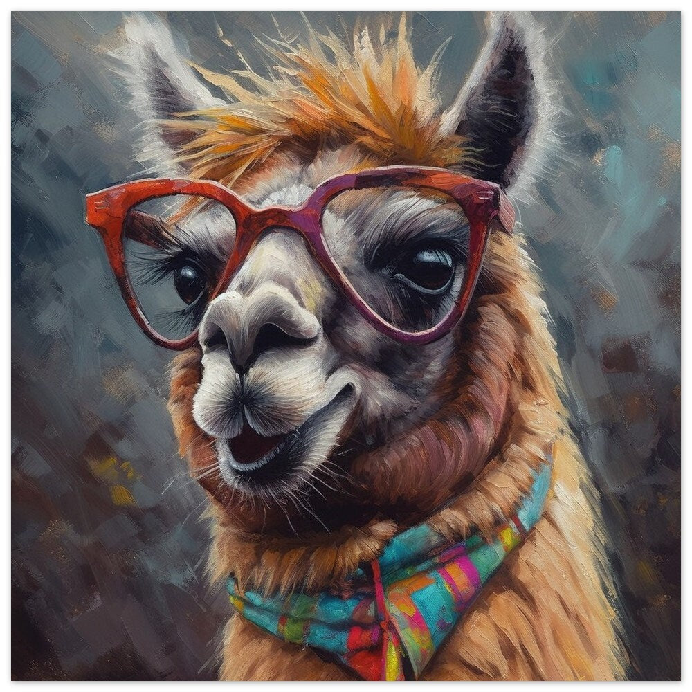 Adorable Llama with Gasses - Multicolor Unframed Premium Painting Poster Print - Animal Wall Art, Funny Farm Decor, Colorful Farmer Gift - CanvasityCrafts - Free Shipping