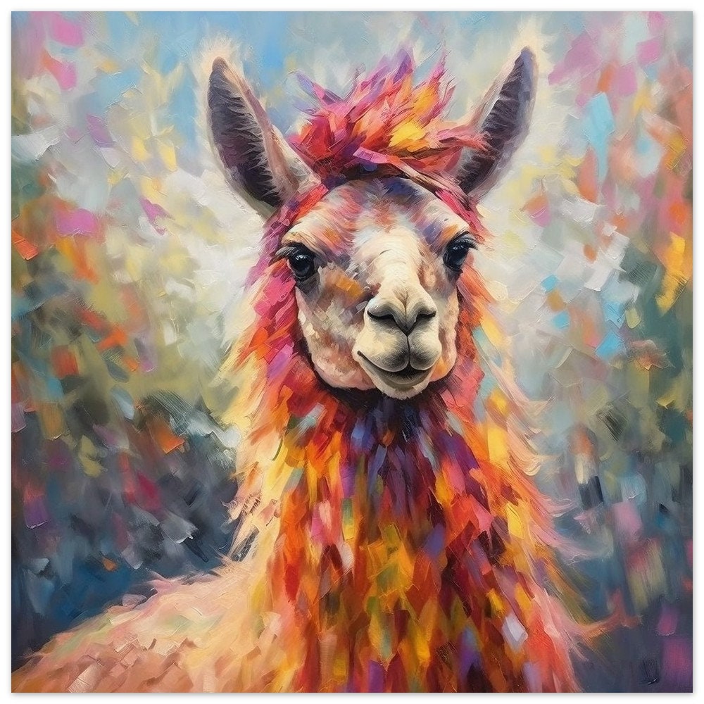 Colorful Rainbow Llama - Multicolor Unframed Premium Painting Poster Print - Animal Wall Art, Funny Farm Decor, Colourful Farmer Gift - CanvasityCrafts - Free Shipping