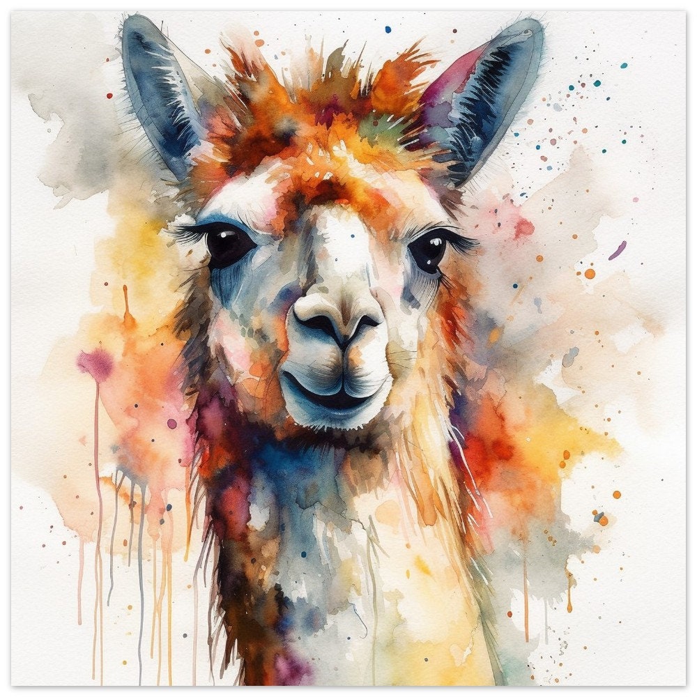 Watercolor Llama - Multicolor Unframed Premium Painting Poster Print - Animal Wall Art, Funny Farm Decor, Colourful Farmer Gift - CanvasityCrafts - Free Shipping