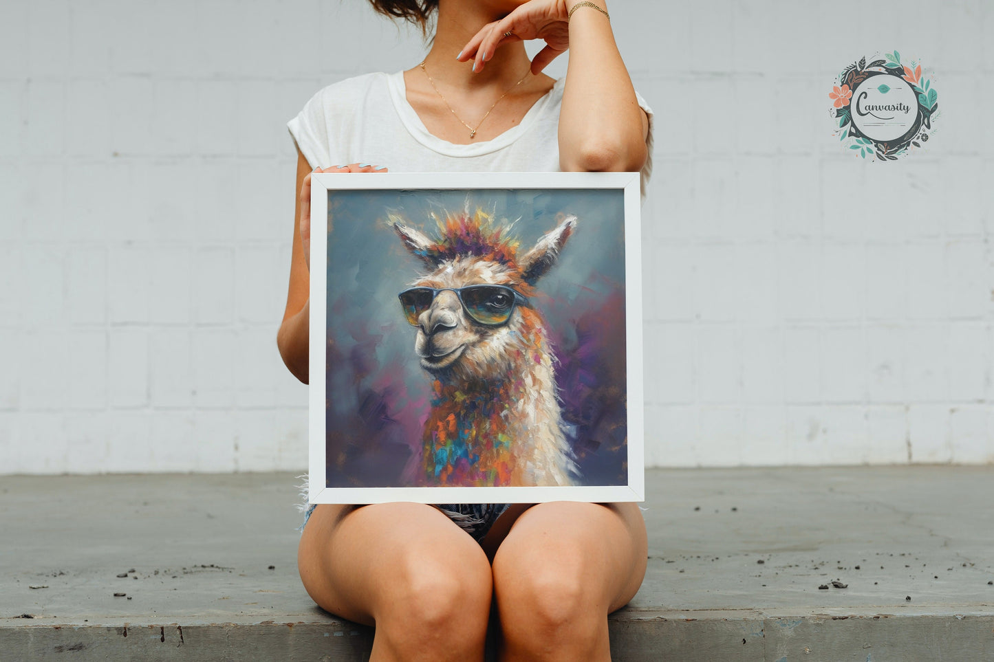 Colorful Llama with Gasses - Multicolor Unframed Premium Painting Poster Print - Animal Wall Art, Funny Farm Decor, Farmer Gift, Rainbow - CanvasityCrafts - Free Shipping