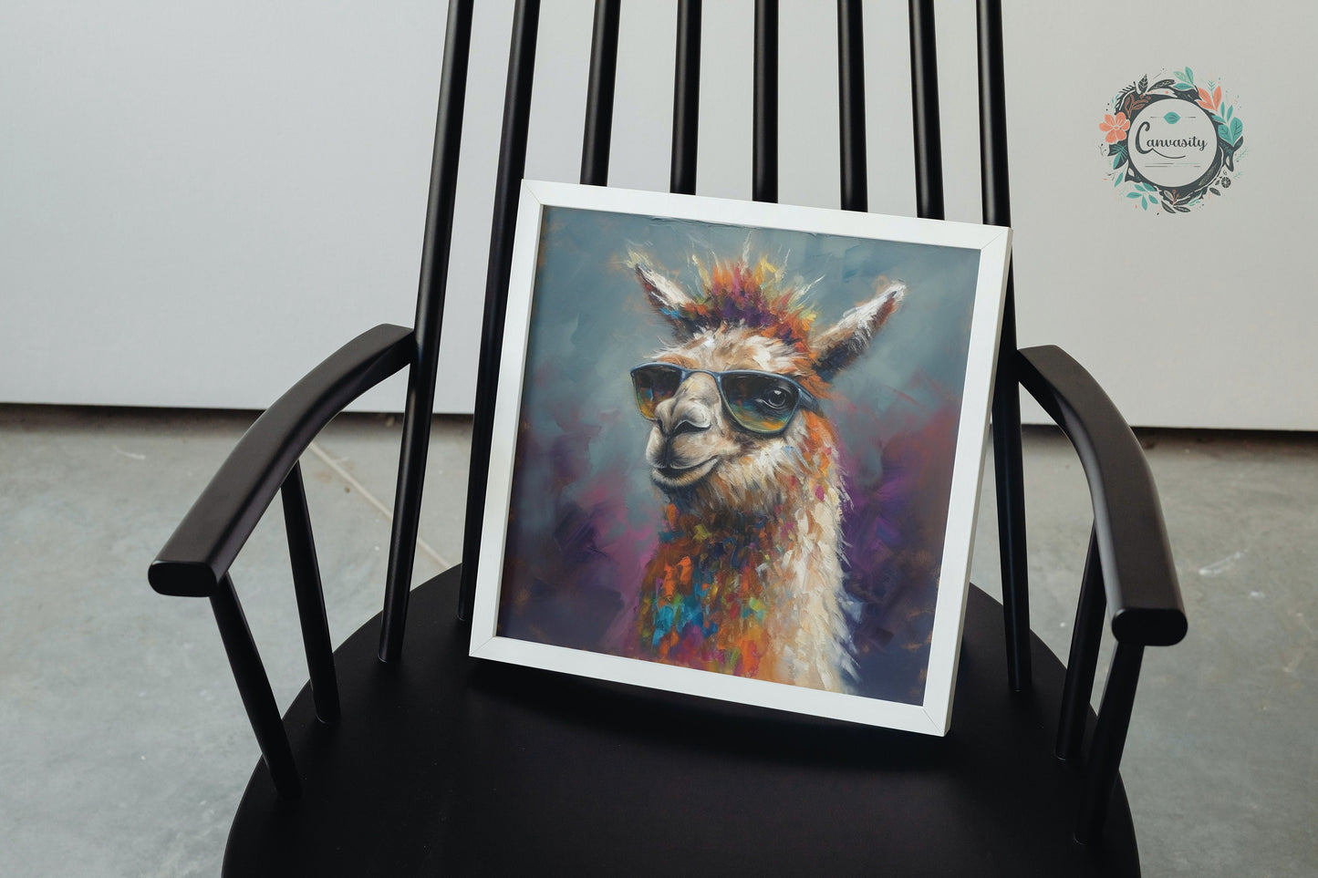 Colorful Llama with Gasses - Multicolor Unframed Premium Painting Poster Print - Animal Wall Art, Funny Farm Decor, Farmer Gift, Rainbow - CanvasityCrafts - Free Shipping