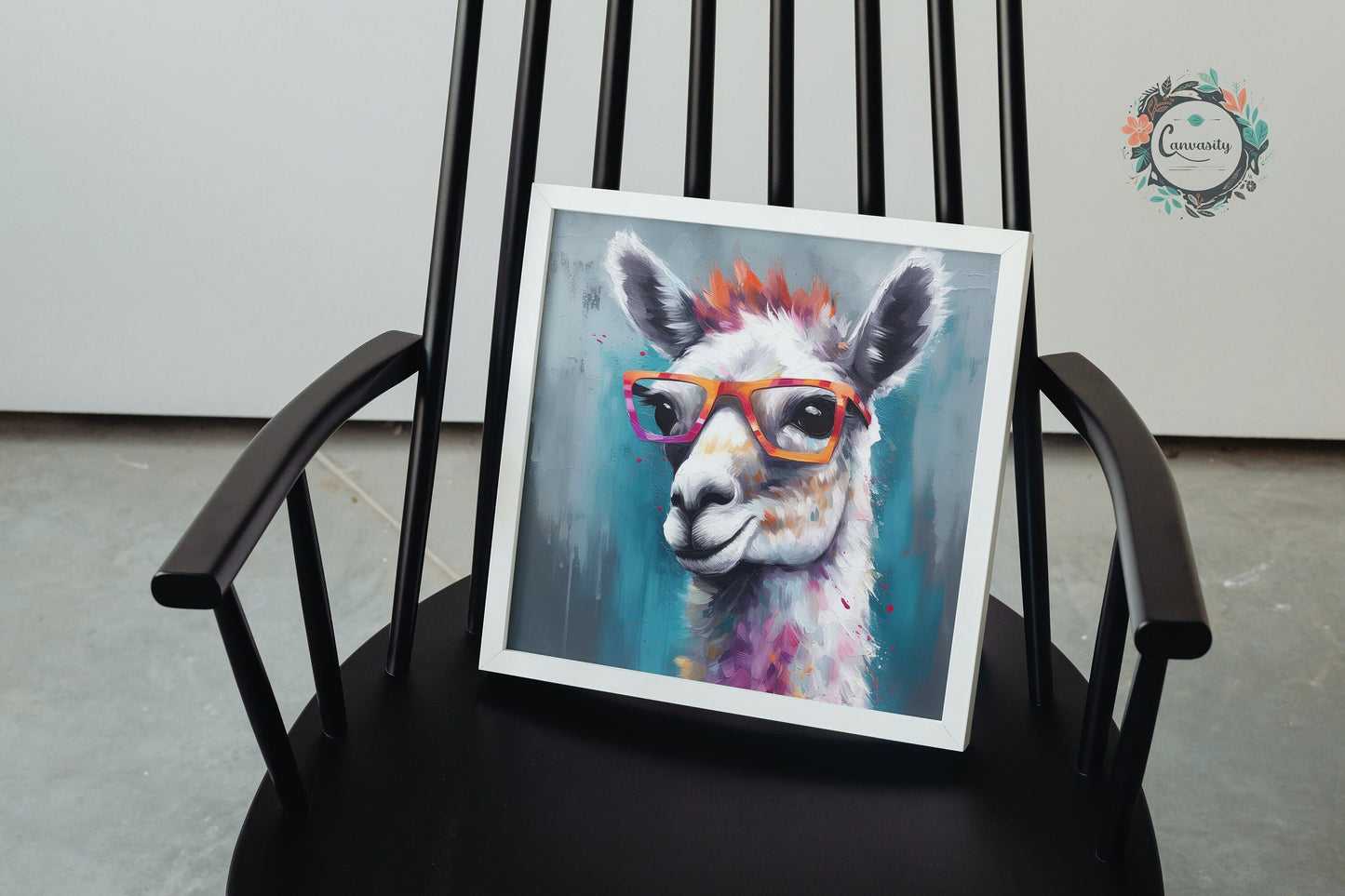 Colorful Llama with Gasses - Multicolor Unframed Premium Painting Poster Print - Animal Wall Art, Funny Farm Decor, Farmer Gift, Rainbow - CanvasityCrafts - Free Shipping