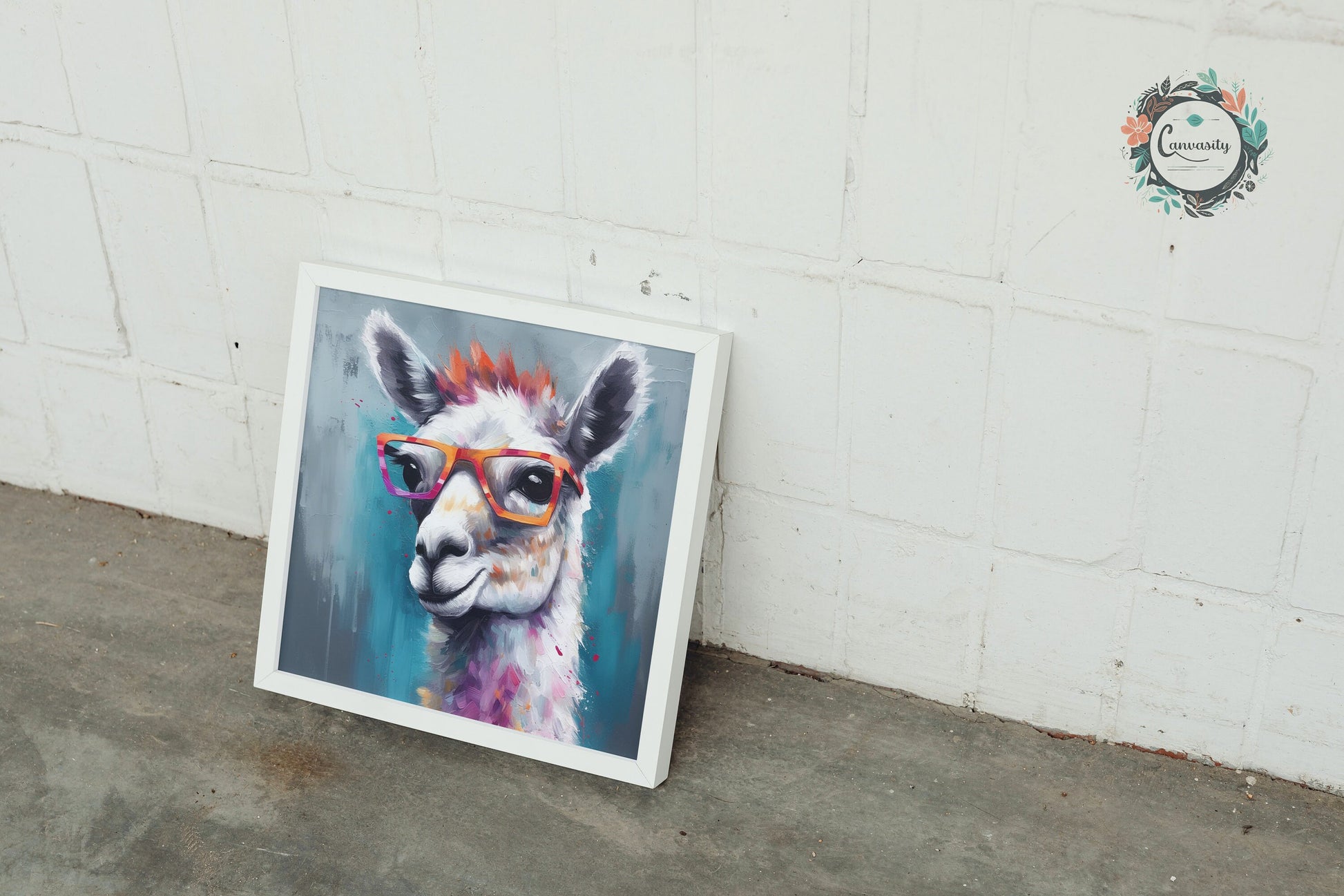 Colorful Llama with Gasses - Multicolor Unframed Premium Painting Poster Print - Animal Wall Art, Funny Farm Decor, Farmer Gift, Rainbow - CanvasityCrafts - Free Shipping