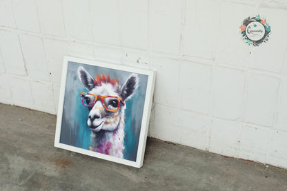 Colorful Llama with Gasses - Multicolor Unframed Premium Painting Poster Print - Animal Wall Art, Funny Farm Decor, Farmer Gift, Rainbow - CanvasityCrafts - Free Shipping